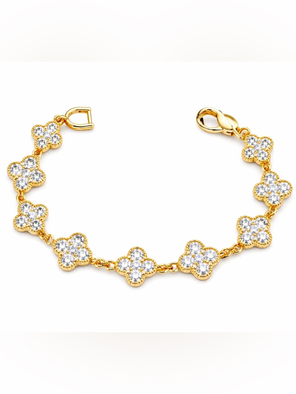 Gold Crystal Clover Charm Bracelet for Women